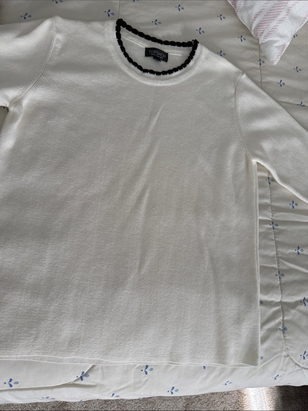 Topshop Cream Sweater with Black Scalloped Neck Trim